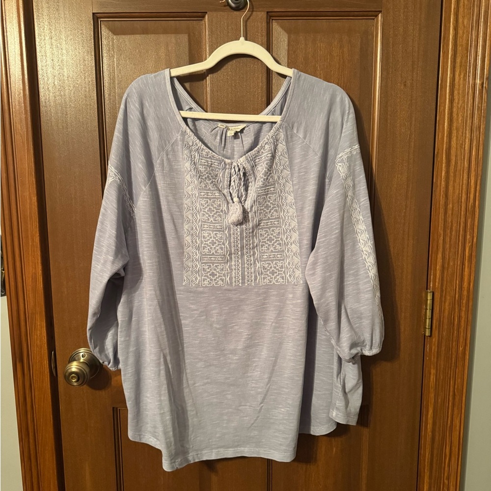 Lucky Brand Light Blue Embroidered Tunic